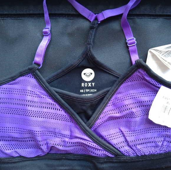 2 Roxy Sports Bras XS junior/XXS purple and yellow NWT - Picture 3 of 9